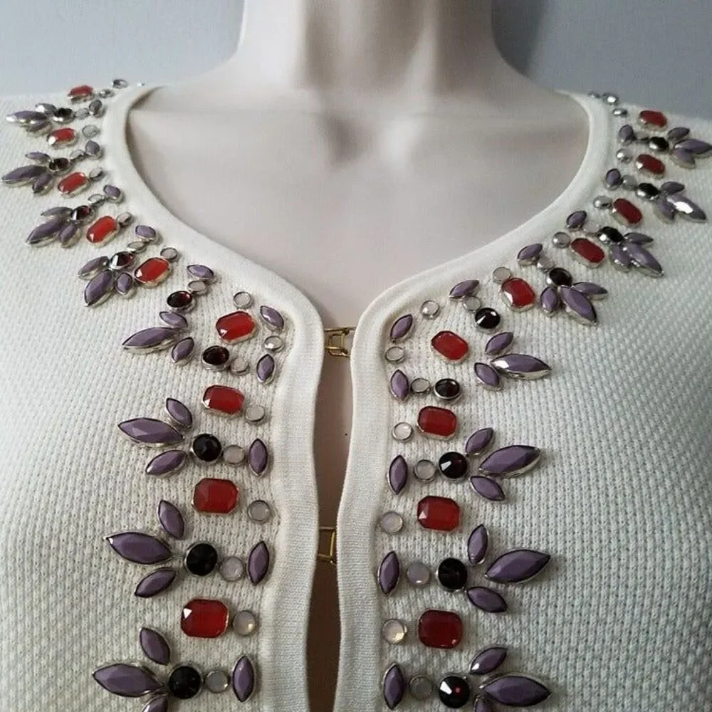 TORY BURCH off-white knit sweater embellished tunic top sz S